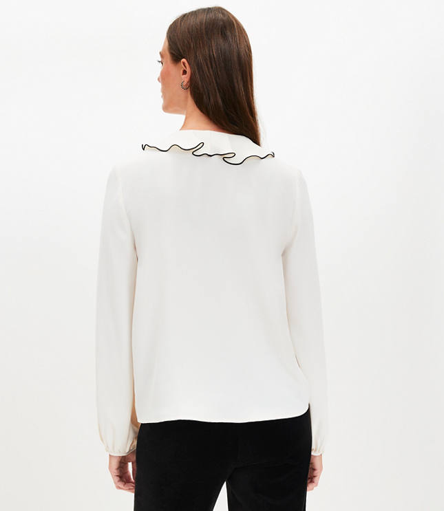 Contrast Cascade Ruffle Blouse