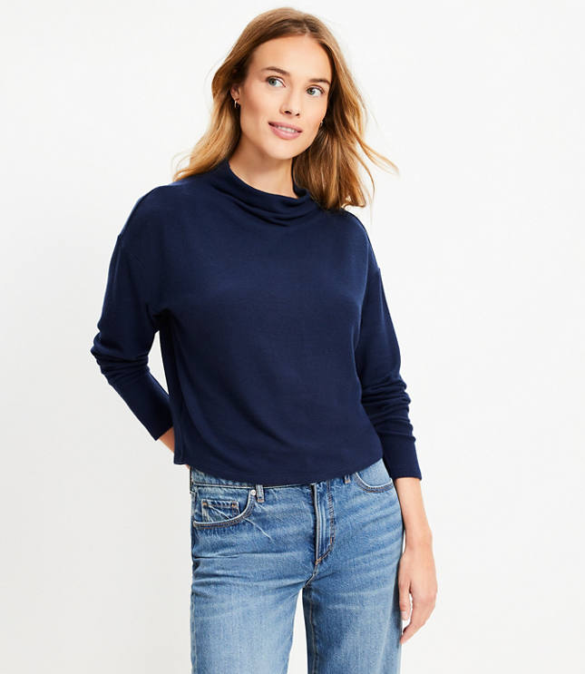 ☆YALE☆ WOMENS COMFORT COOL SLIT NECK POLO KNIT NAVY YEM1KT Jersey Mock Neck Top
