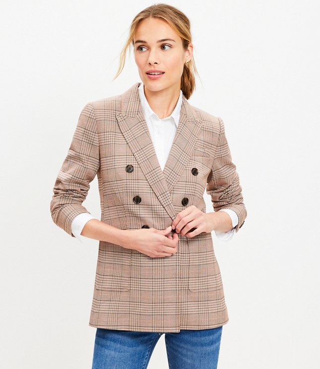 Petite Plaid Double Breasted Blazer