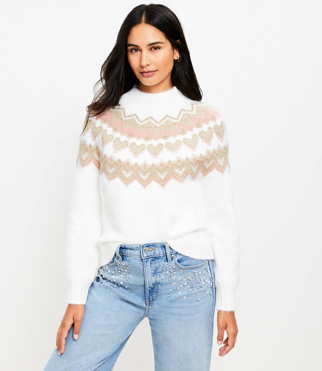 Heart Fair Isle Mock Neck Sweater