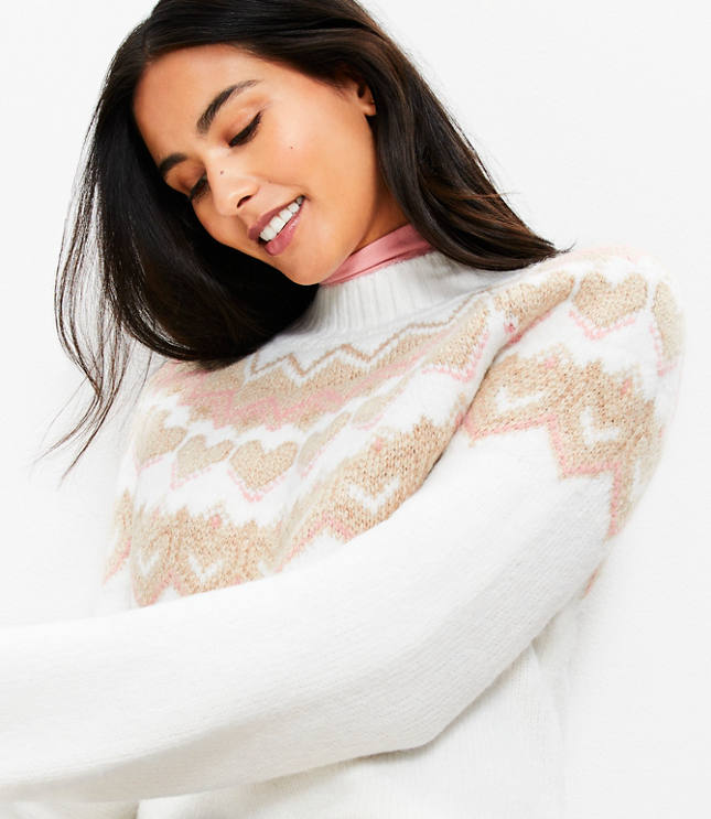 Heart Fair Isle Mock Neck Sweater