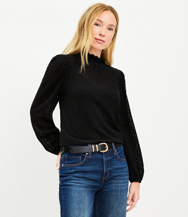 Petite Velvet Puff Sleeve Top