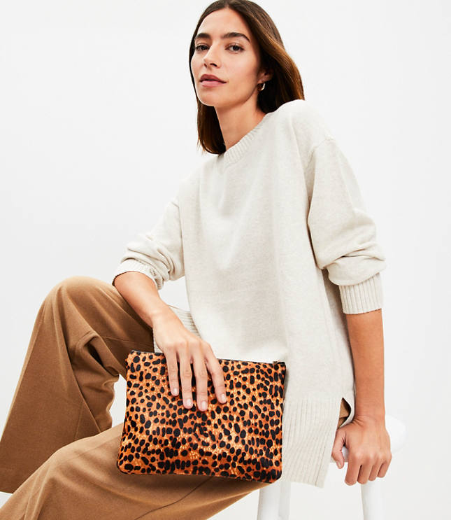 Petite Leopard Print Turtleneck Tunic Sweater