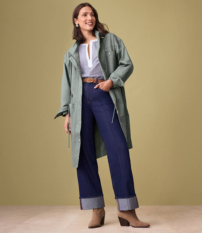 Pintucked Cuffed High Rise Wide Leg Crop Jeans in Dark Rinse