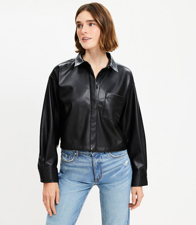 Petite Faux Leather Modern Pocket Shirt