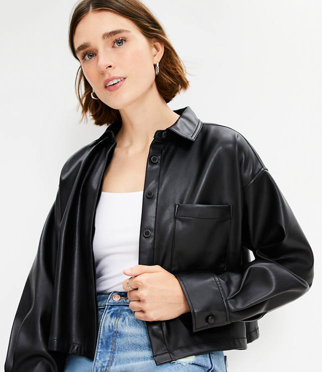 Petite Faux Leather Modern Pocket Shirt