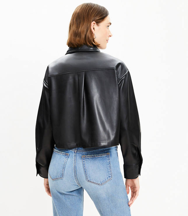 Petite Faux Leather Modern Pocket Shirt