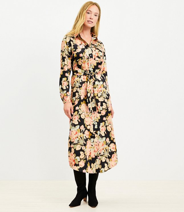 Floral Linen Blend Long Sleeve Shift Dress