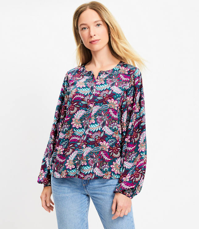 Petite Paisley Blouson Sleeve Blouse