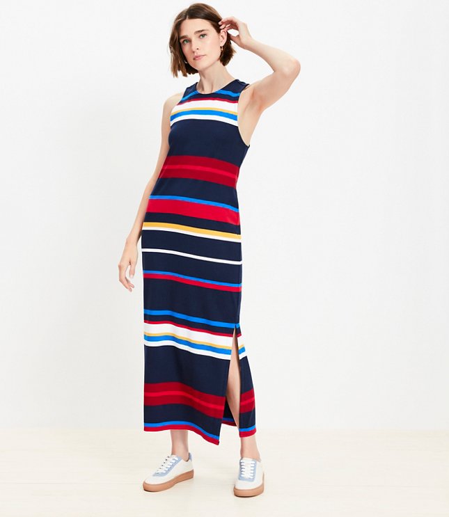 Petite Striped Racerback Midi Dress