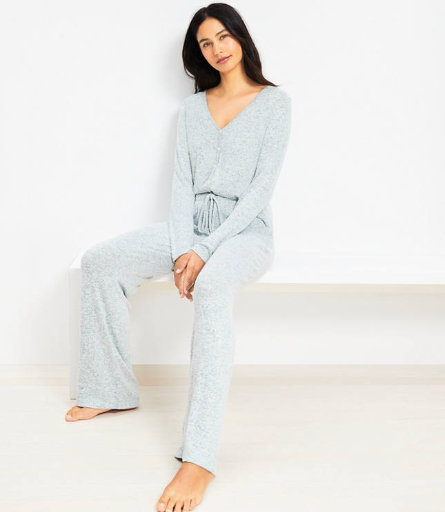 Heathered Henley Wide Leg Pajama Set