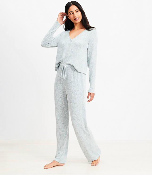 Heathered Henley Wide Leg Pajama Set