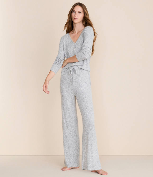 Heathered Henley Wide Leg Pajama Set
