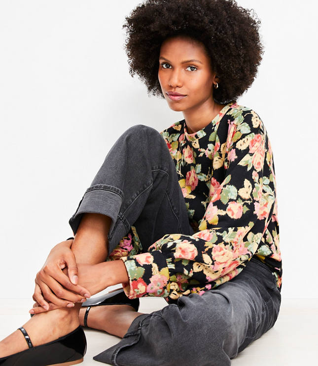 Floral Puff Sleeve Sweatshirt