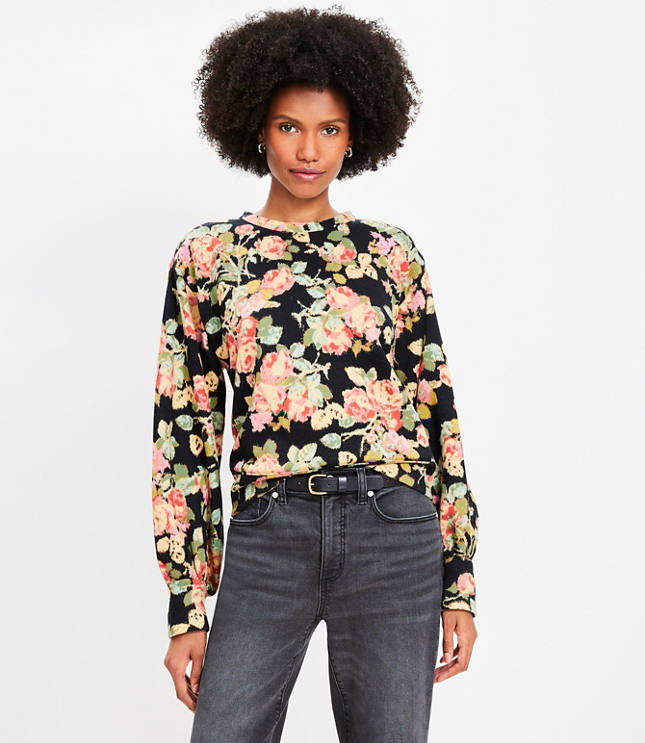 Paisley Raglan V-Neck Sweater