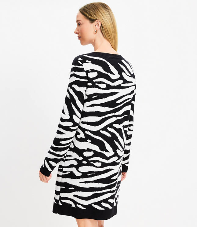 Petite Zebra Print Boatneck Ribtrim Flare Sleeve Sweater Dress