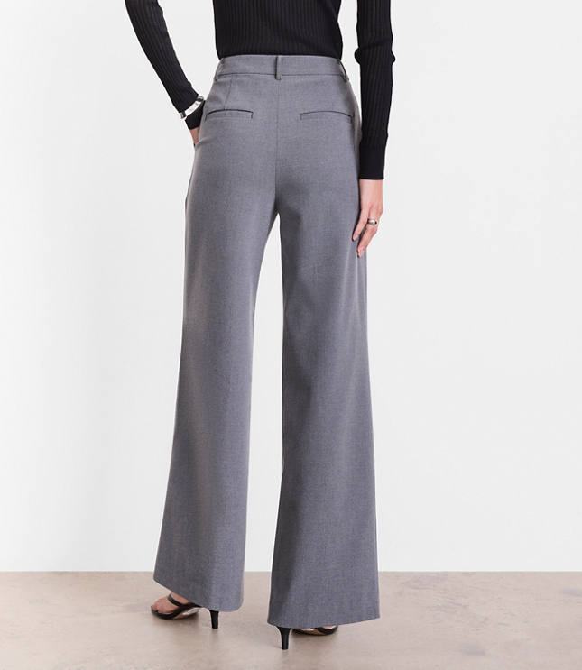 LOFT Versa Seasonless Stretch Double Pleat Wide Leg Pants in Heather