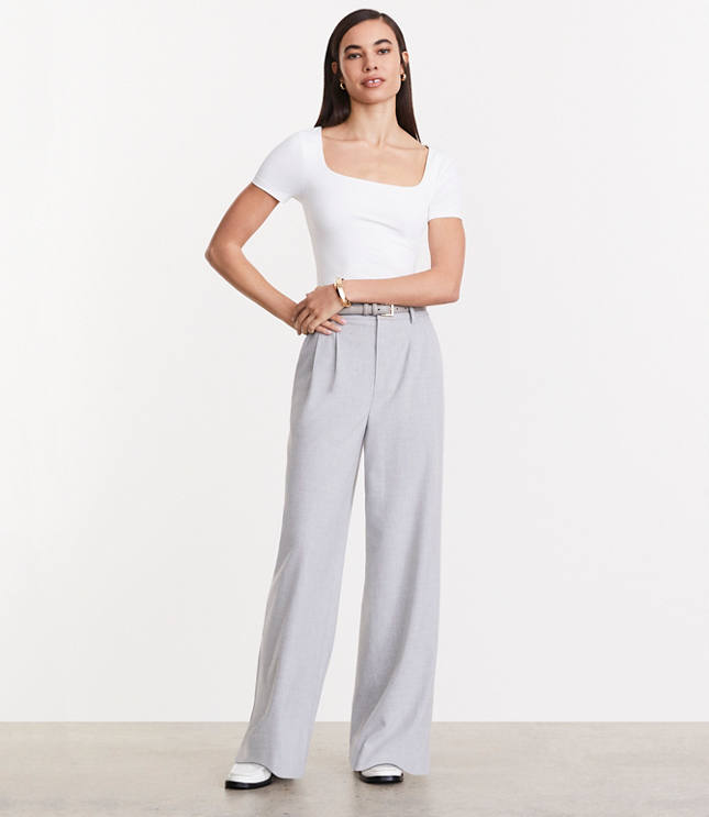 LOFT Versa Seasonless Stretch Double Pleat Wide Leg Pant Heather