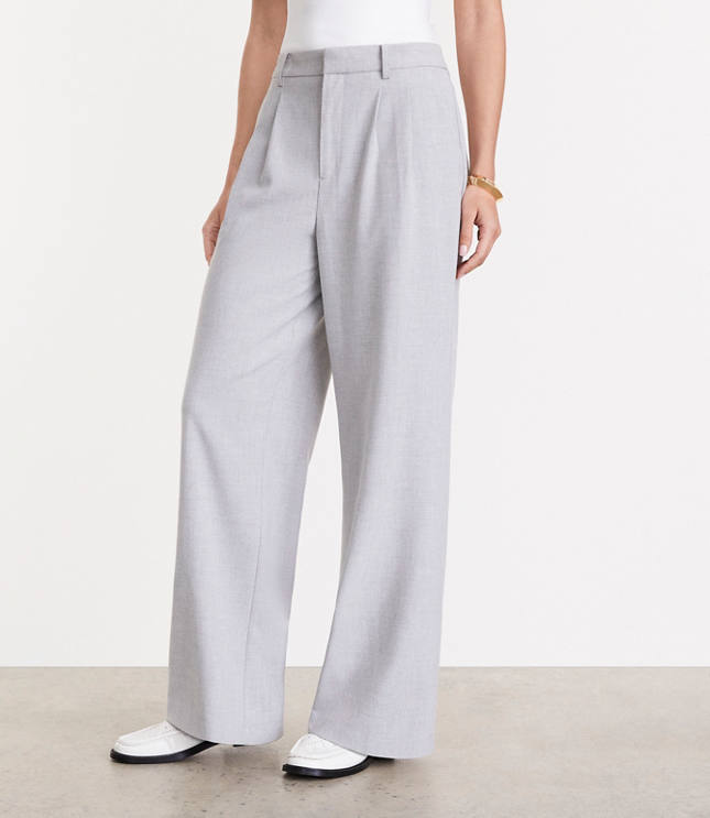 LOFT Versa Seasonless Stretch Double Pleat Wide Leg Pant Heather