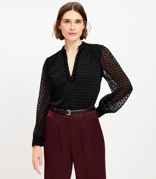 Petite Velvet Dot Split Neck Blouse carousel Product Image 1