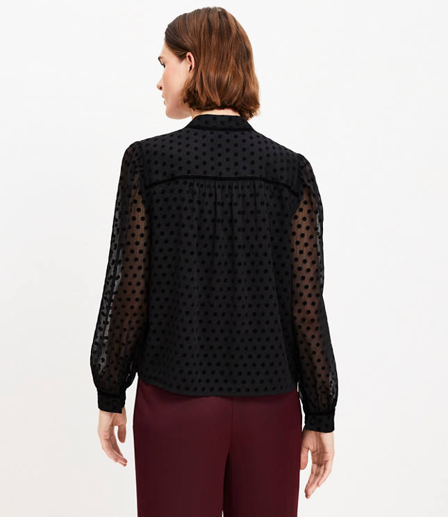 Petite Velvet Dot Split Neck Blouse carousel Product Image 3