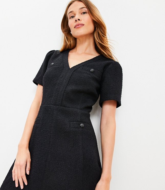 Petite Tweed Mini Flare Pocket Dress