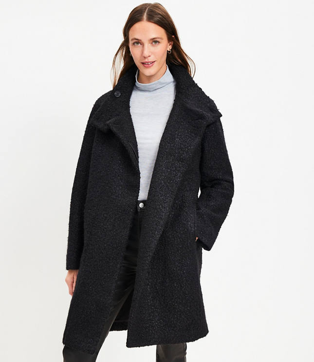 Petite Curly Funnel Neck Coat