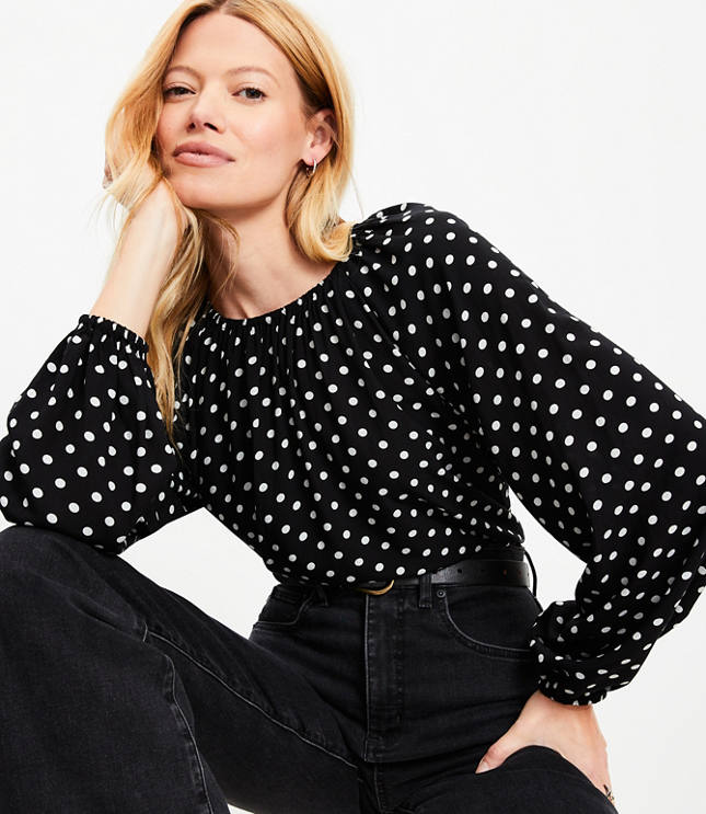 Dotted Shirred Blouse