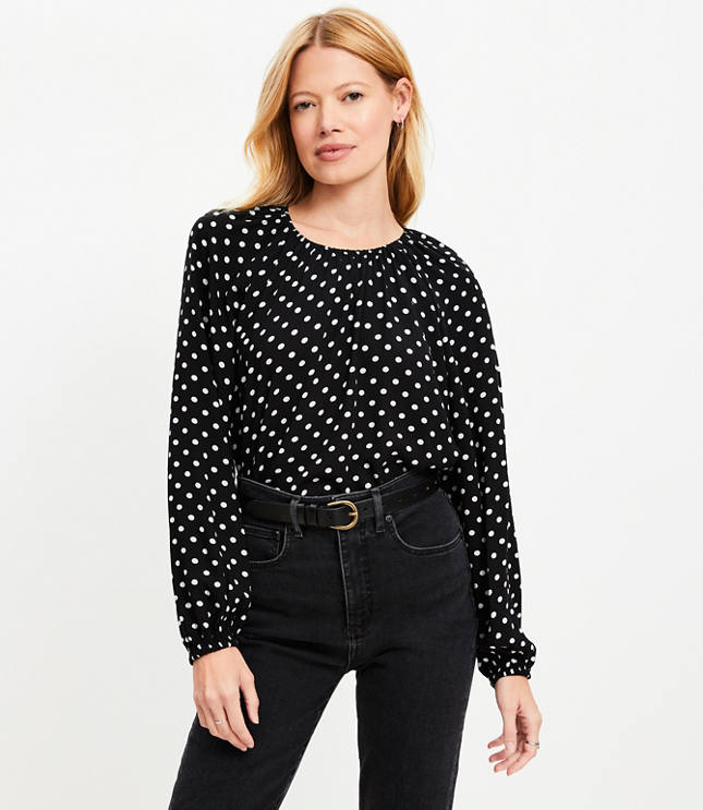 Dotted Shirred Blouse