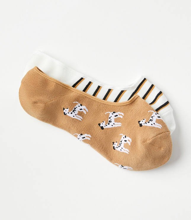 Dalmatian & Stripe No Show Sock Set - Cappuccino Tan