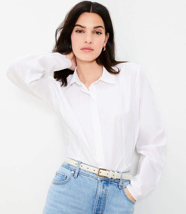 Poplin Seamed Blouson Back Shirt