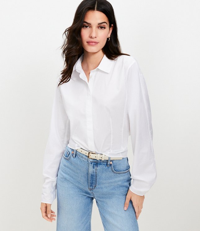 Poplin Seamed Blouson Back Shirt