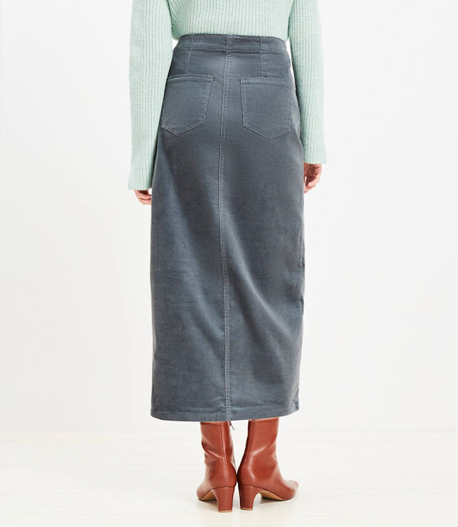 Corduroy Button Front Midi Pocket Skirt