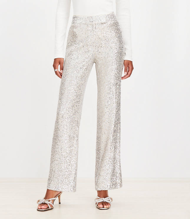 Petite Sequin Straight Pants