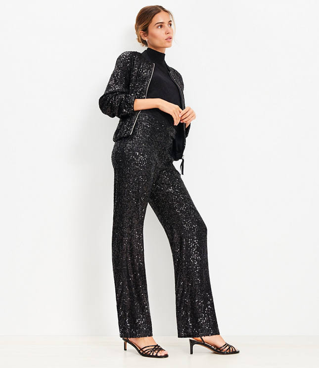 Petite Sequin Straight Pants