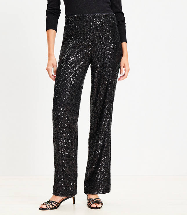 Petite Sequin Straight Pants