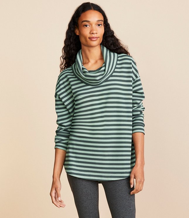 Petite Lou & Grey Stripe Brushed Wafflestitch Cowl Tunic Top