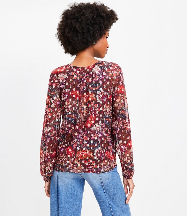 Shimmer Clip Paisley Shirred Raglan Blouse