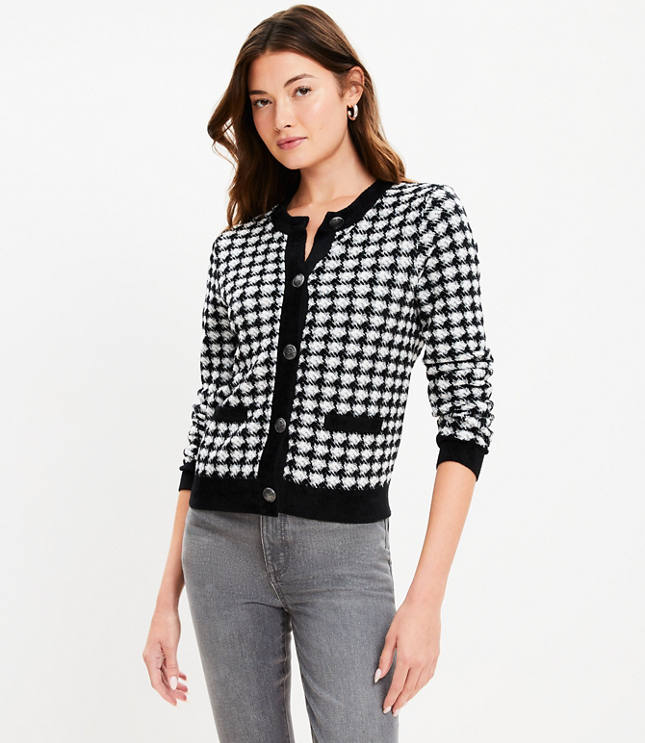 Petite Shimmer Houndstooth Modern Sweater Jacket