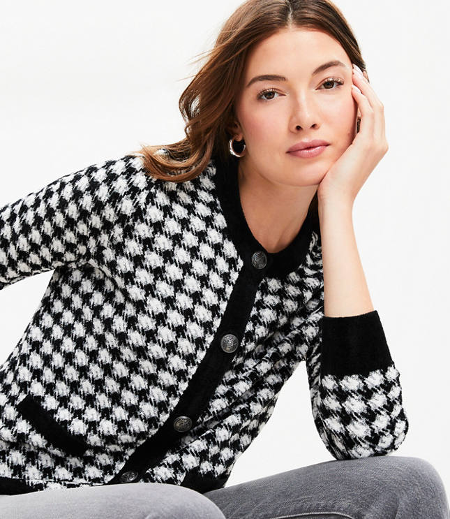 Petite Shimmer Houndstooth Modern Sweater Jacket