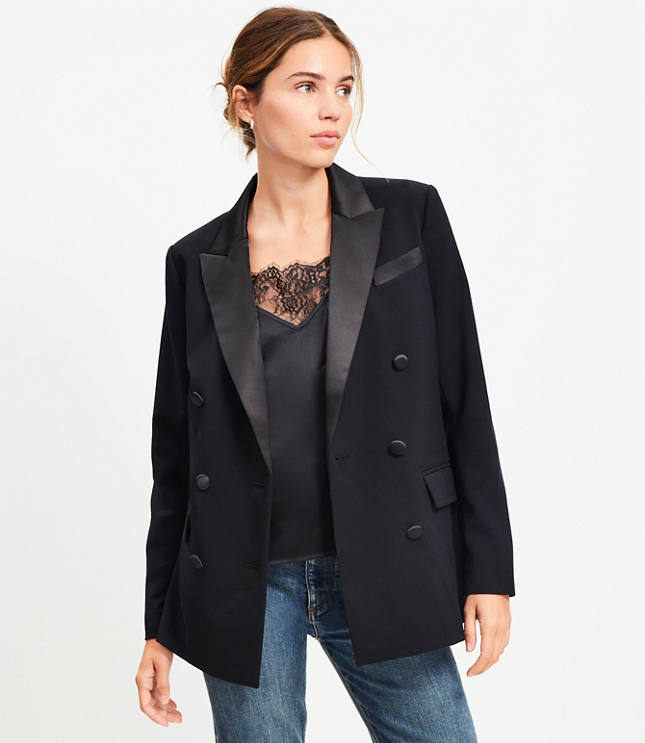 Tall Satin Trim Relaxed Tuxedo Blazer