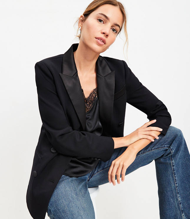 Tall Satin Trim Relaxed Tuxedo Blazer