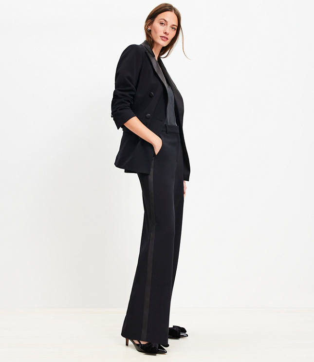 Petite Clean Wide Leg Pants in Tuxedo Stripe