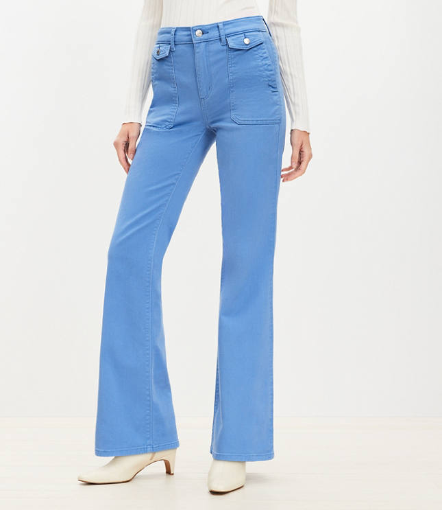 Utility Pocket High Rise Slim Flare Jeans in Evening Sky Blue