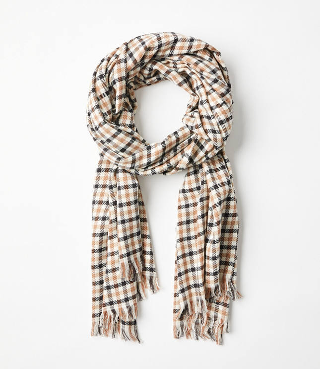 Plaid Fringe Scarf - Iced Espresso