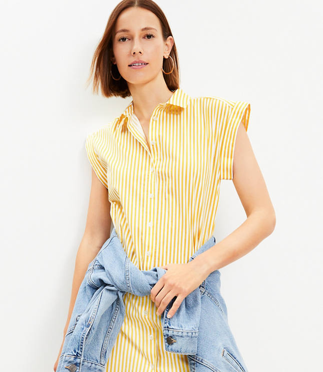Petite Striped Cap Sleeve Mini Shirtdress