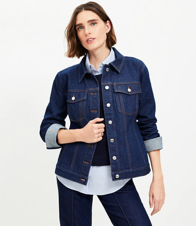 Petite Seamed Denim Trucker Jacket in Classic Rinse Wash