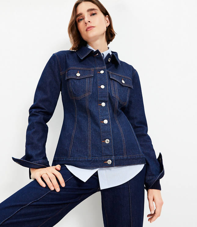 Petite Seamed Denim Trucker Jacket in Classic Rinse Wash