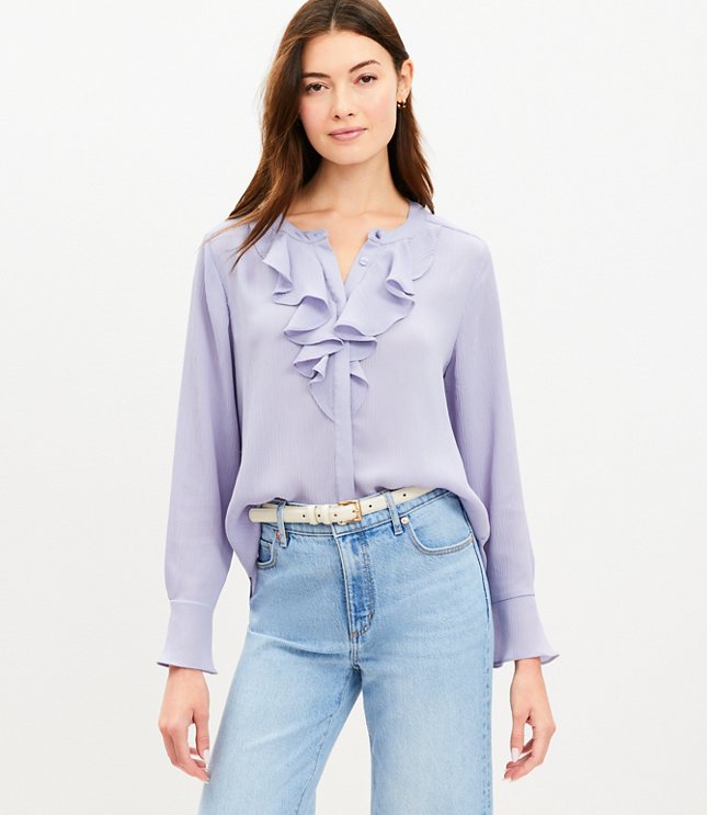 Petite Crinkle Ruffle Blouse - Purple Hyacinth