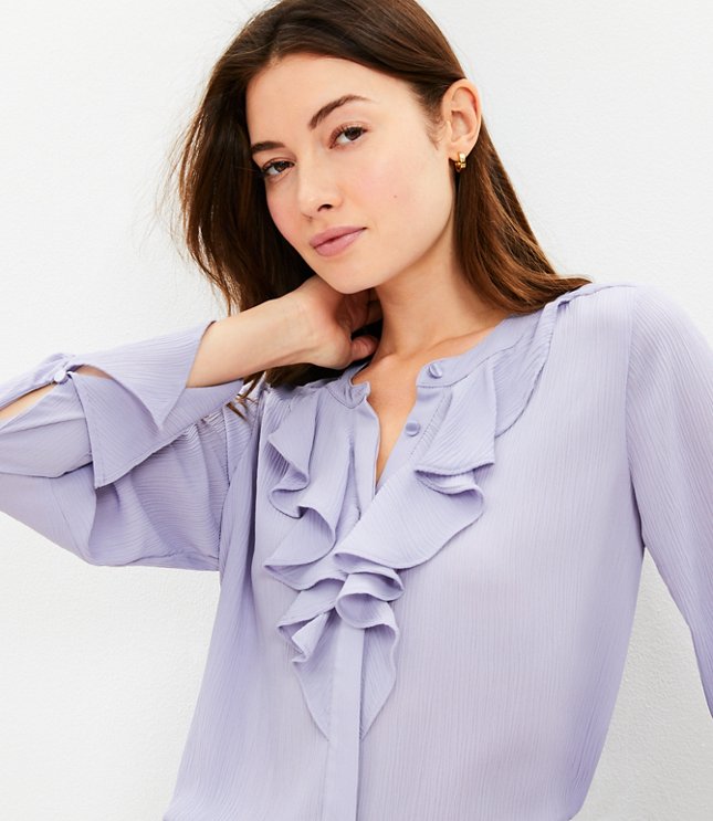 Petite Crinkle Ruffle Blouse - Purple Hyacinth